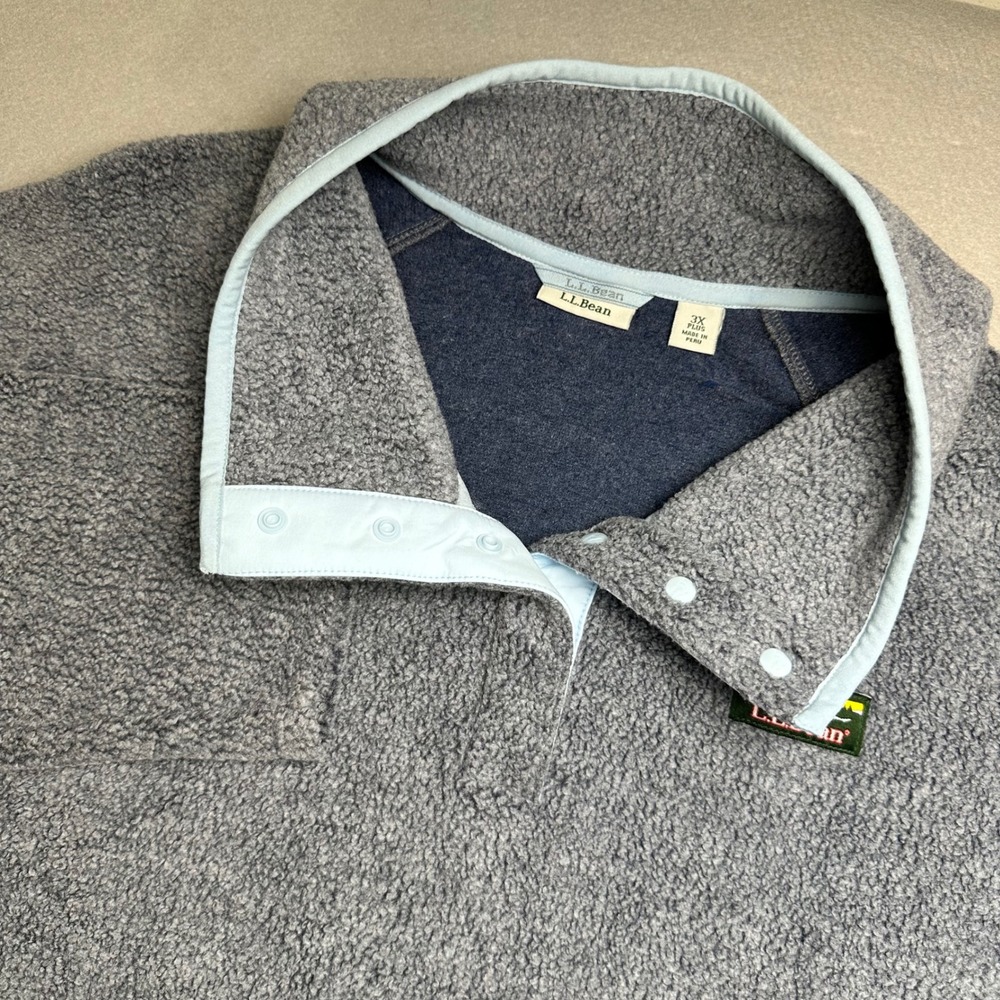 L.L.Bean Fleece Pullover Womens 3X Plus Gray Snap Neck Pockets 518991